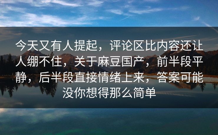 今天又有人提起，评论区比内容还让人绷不住，关于麻豆国产，前半段平静，后半段直接情绪上来，答案可能没你想得那么简单