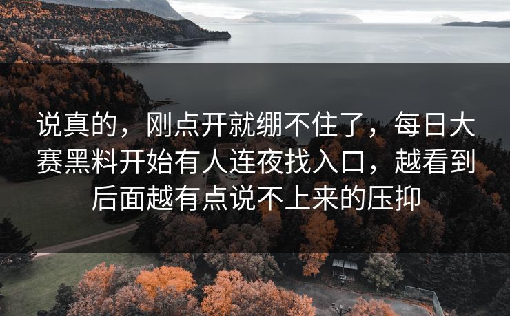 说真的，刚点开就绷不住了，每日大赛黑料开始有人连夜找入口，越看到后面越有点说不上来的压抑