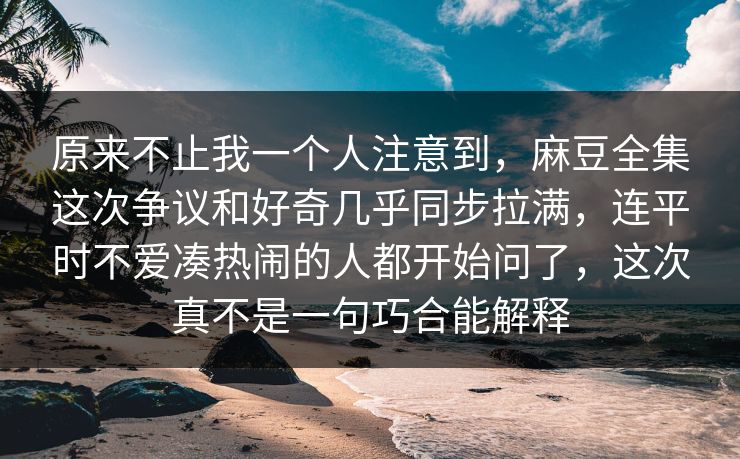 原来不止我一个人注意到，麻豆全集这次争议和好奇几乎同步拉满，连平时不爱凑热闹的人都开始问了，这次真不是一句巧合能解释